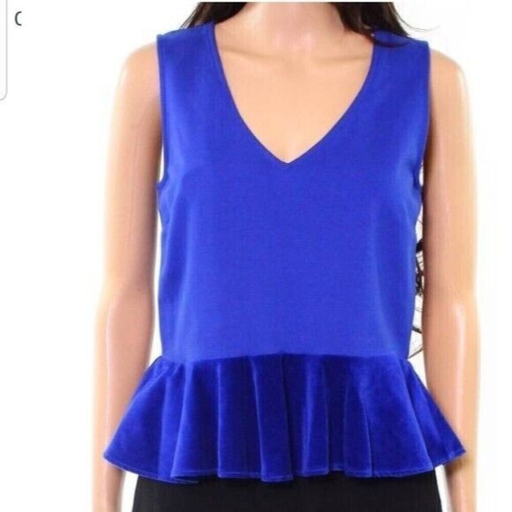 J. Crew Scuba Knit Velvet Peplum Royal Blue Sleeveless Top Size Small (4/6)